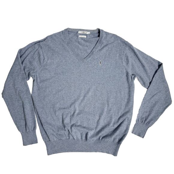 Peter Millar Sweater Blue V Neck Cashmere Cotton Blend Long Sleeve Golf L
